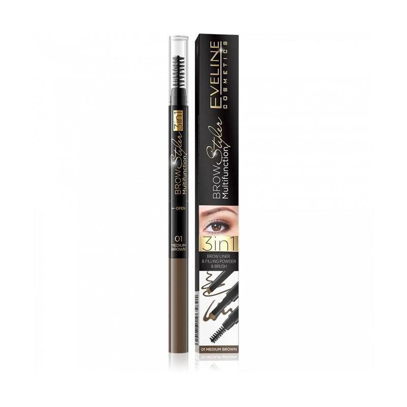 BROW MULTIFUNCTION STYLER 3 EN 1 MOLDEADOR CEJAS 01 MEDIUM BROWN EVELINE COSMETICS